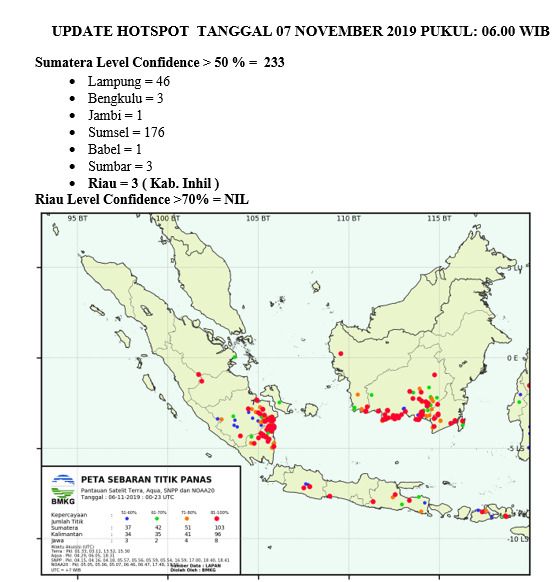 Tiga Titik Panas Terpantau di Riau