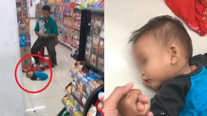 Viral, Video Balita Tergeletak Lemas di Lantai Minimarket, si Bapak Malah Asyik Menghitung Uang