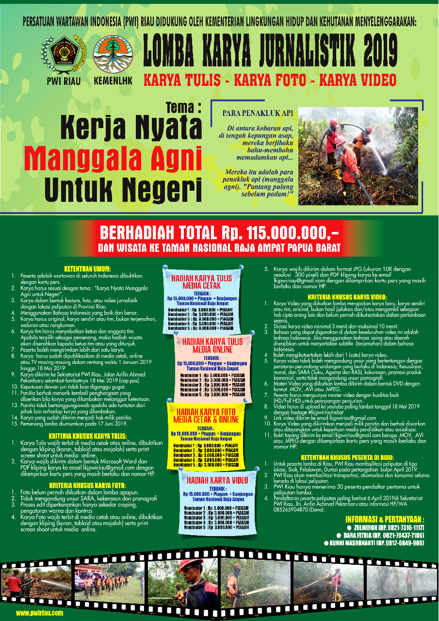 PWI Riau-KLHK Gelar LKJ Berhadiah Rp115 Juta