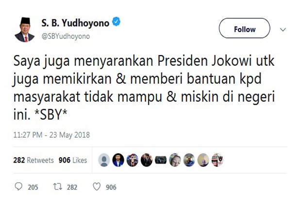 Jokowi Naikkan THR, SBY: Jangan Lupa Bantuan untuk Rakyat Miskin