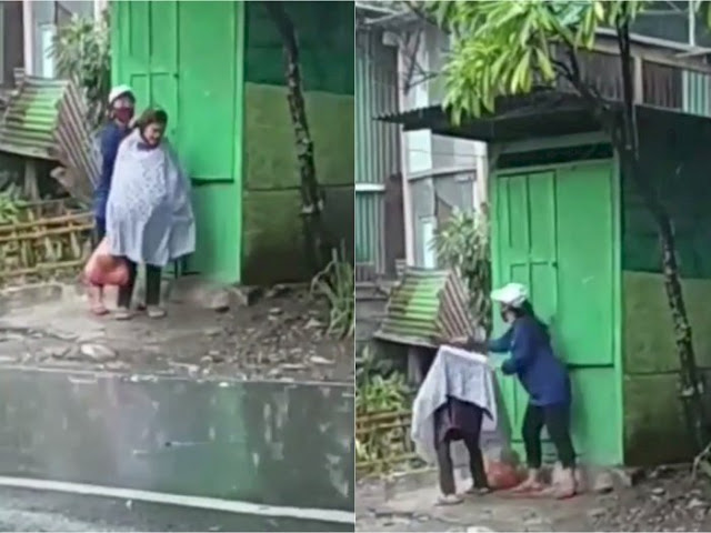 Cewek ini Pukul Nenek yang Berteduh Saat Hujan, Lihat Videonya