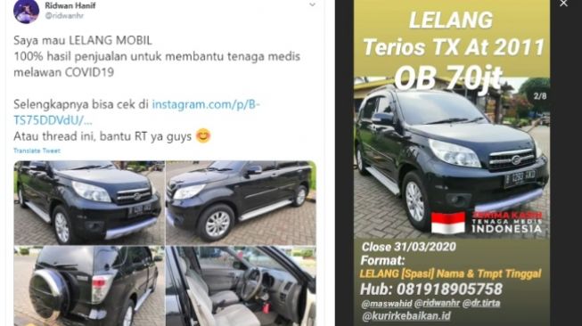 Youtuber Ridwan Hanif Beri Donasi Lawan Covid-19 Lewat Lelang Mobil