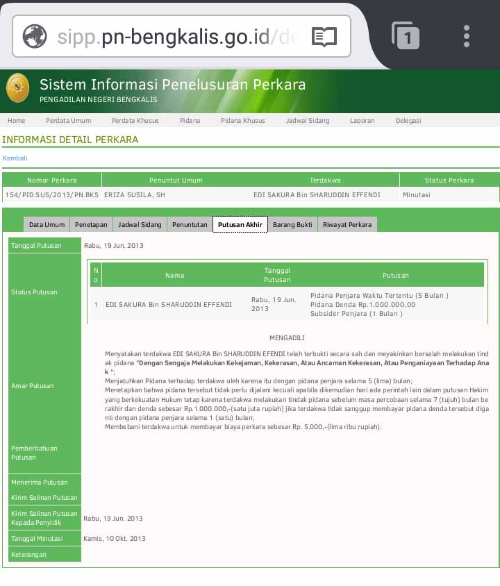 Edi Sakura Pernah Divonis 5 Bulan, Kasus Penganiayaan Anak Didik di SMP 3 Mandau