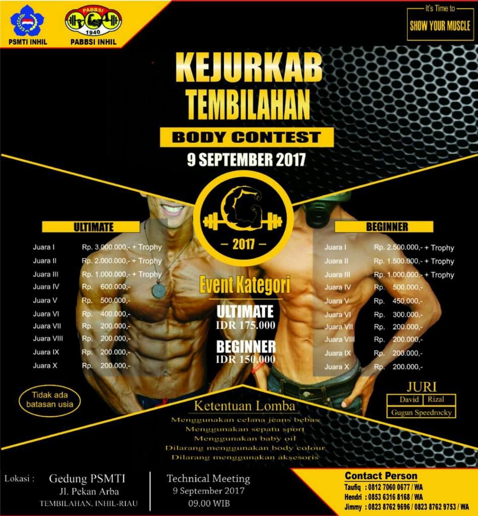 Kejurkab Body Contest di Gedung PSMTI Tembilahan