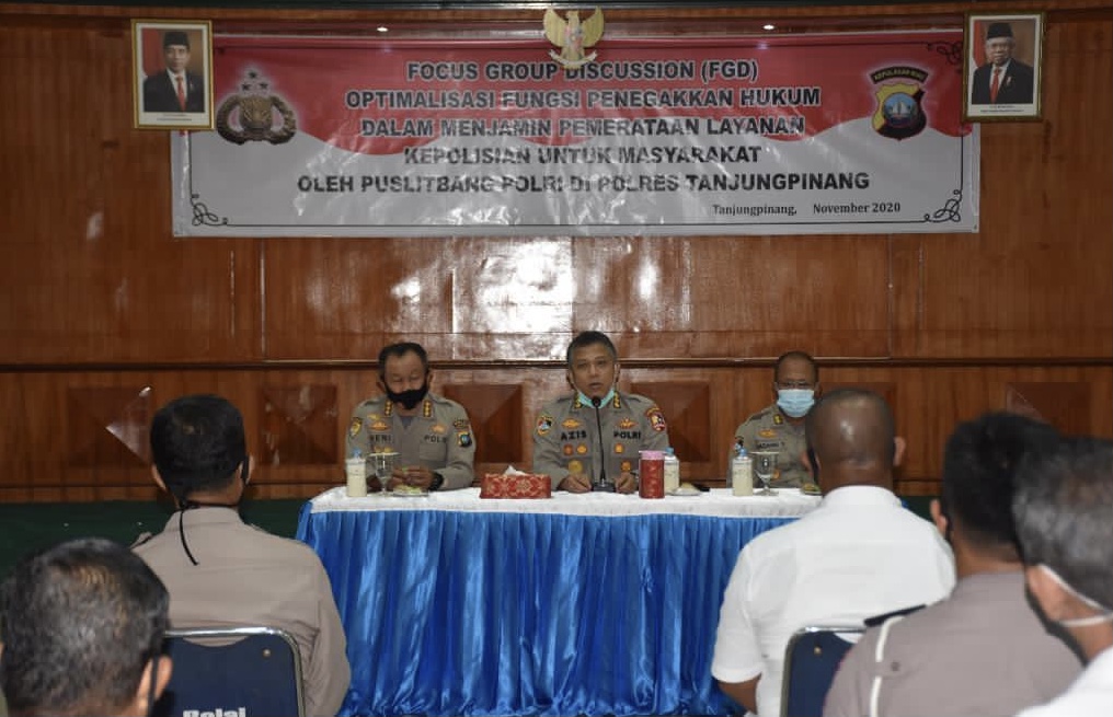 Penelitian dan FGD di Polres Tanjungpinang Terkait Optimalisasi Fungsi Penegakan Hukum Dalam Menjamin Pemerataan Layanan Kepolisian Untuk Masyarakat
