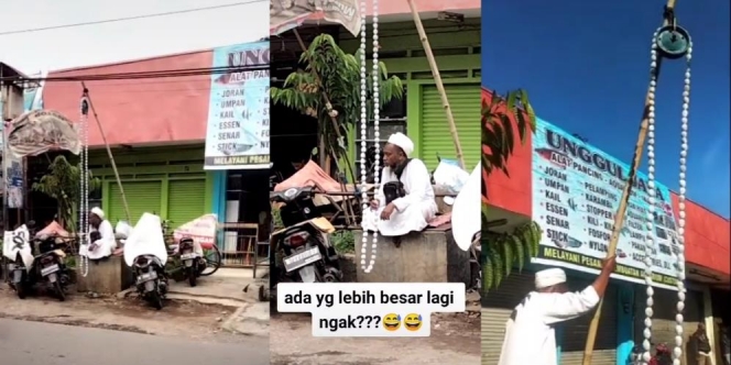 Pria Berjubah Putih Pakai Tasbih Raksasa, Diputar dengan Kerekan Sumur