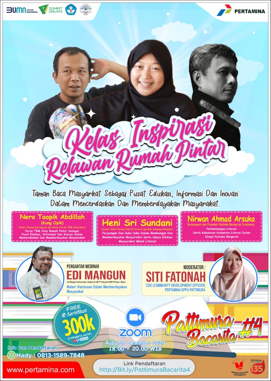 Perkuat Semangat Para Pengurus Rumah Pintar Pertamina Adakan Webinar Literasi