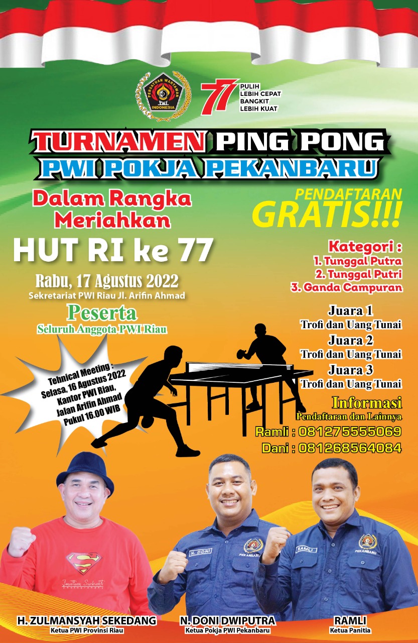 PWI Pokja Pekanbaru Gelar Turnamen Ping Pong