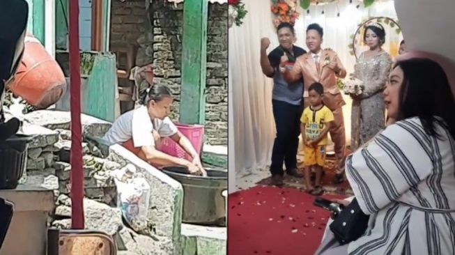 Emak-emak Cuci Baju di Depan Pesta Hajatan, Netizen Malah Heboh