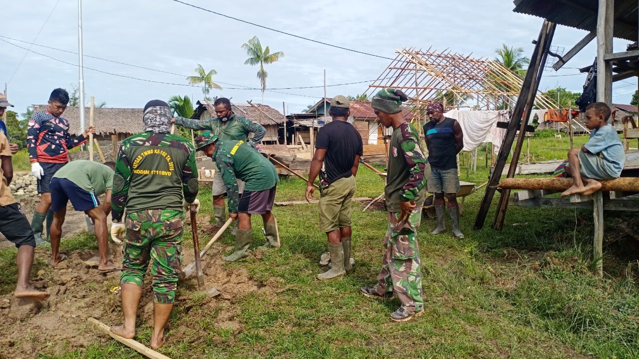 Kodim Boven Digoel Bangun 8 Rumah Program TMMD di Tiga Kampung Distrik Kawagit