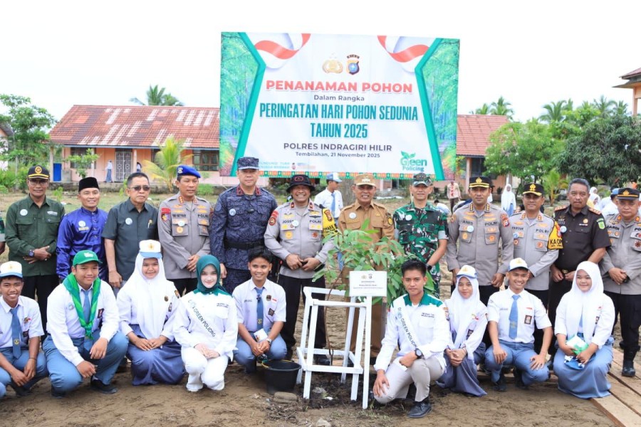 Polres Indragiri Hilir dan Forkopimda Ikuti Tanam 21 Ribu Pohon secara Serentak