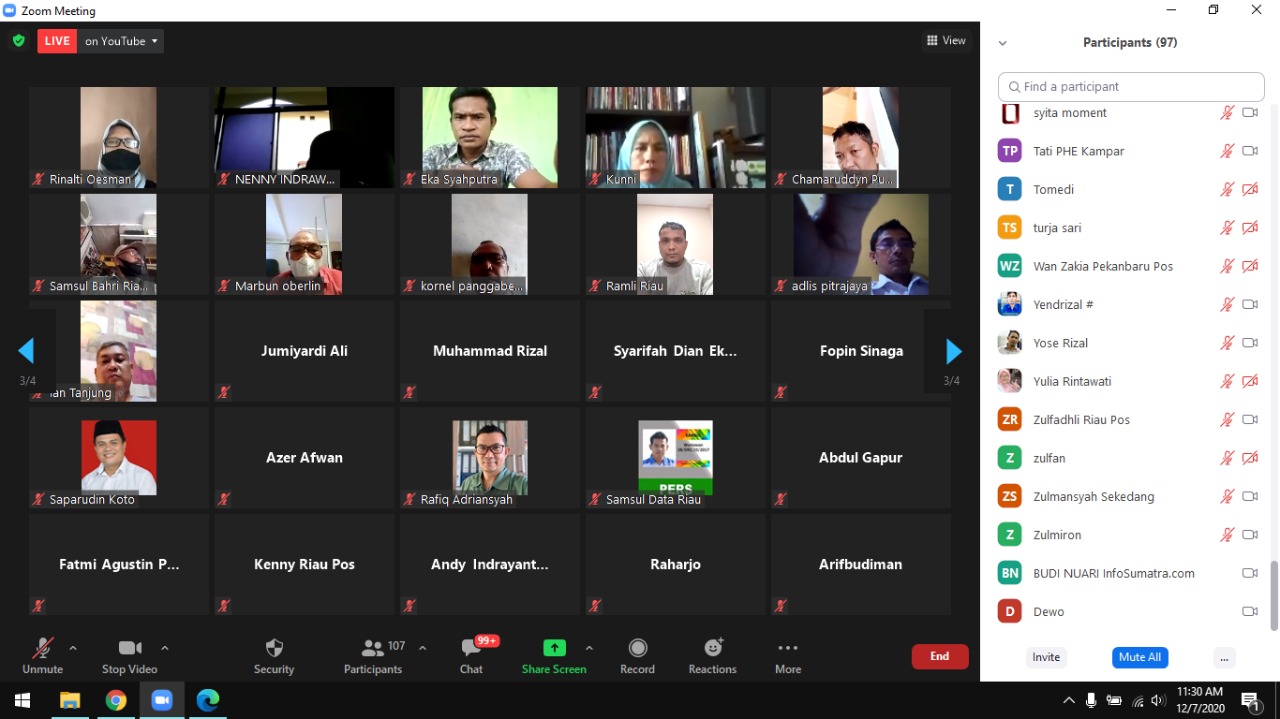 Wartawan di Riau Antusias Ikuti Webinar Pelatihan Ketahanan Pangan dimasa Pandemi Covid-19