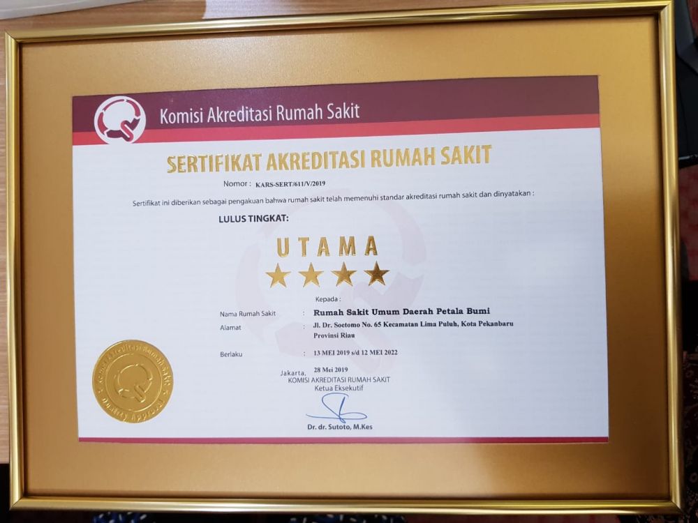 RSUD Petala Bumi Provinsi Riau Lulus Akreditasi Utama