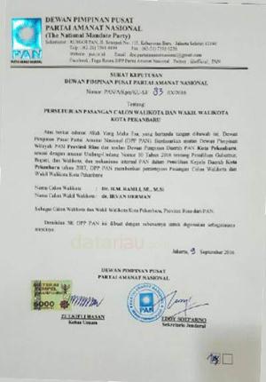 DPP PAN Dukung Ramli Walid-Irvan Herman