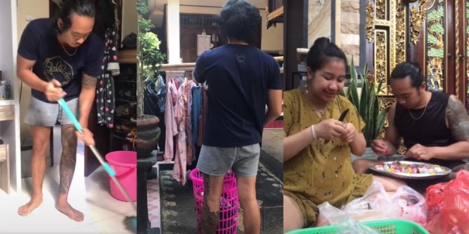 Salut! Suami Penuh Tato Tak Malu Bantu Istri di Rumah