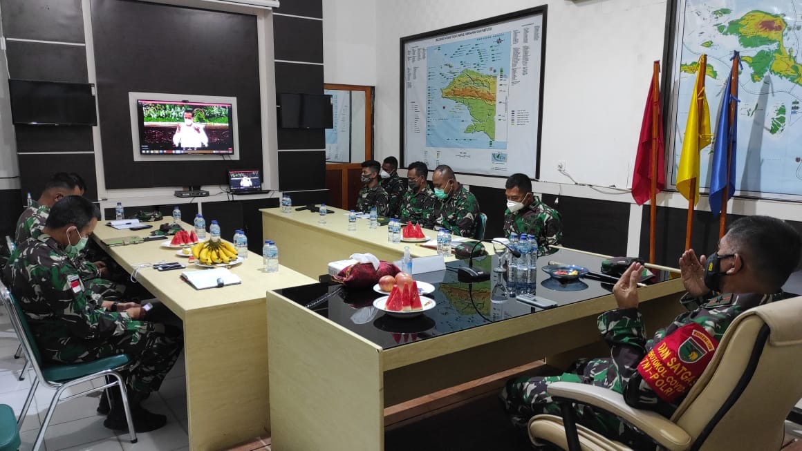 Danrem 174 Merauke Ikuti Rakornas Penanggulangan Bencana Tahun 2021 Secara Virtual