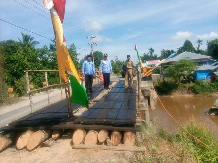 Atasi Kerusakan Jalan Raya Rengat - Tembilahan, Dinas PU Riau Bangun Jembatan dari Batang Kelapa
