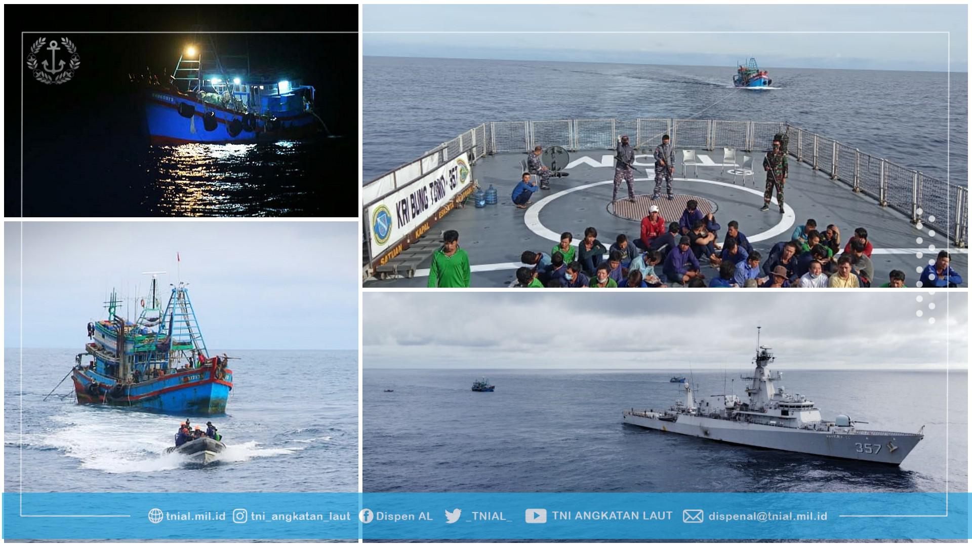 TNI AL Kembali Tangkap Tujuh Kapal Ikan Asing Berbendera Vietnam di Laut Natuna Utara