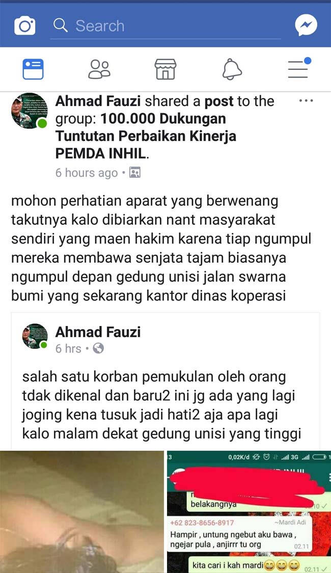 Akun Facebook Bernama Ahmad Fauzi Sebarkan Soal Aksi Premanisme di Inhil