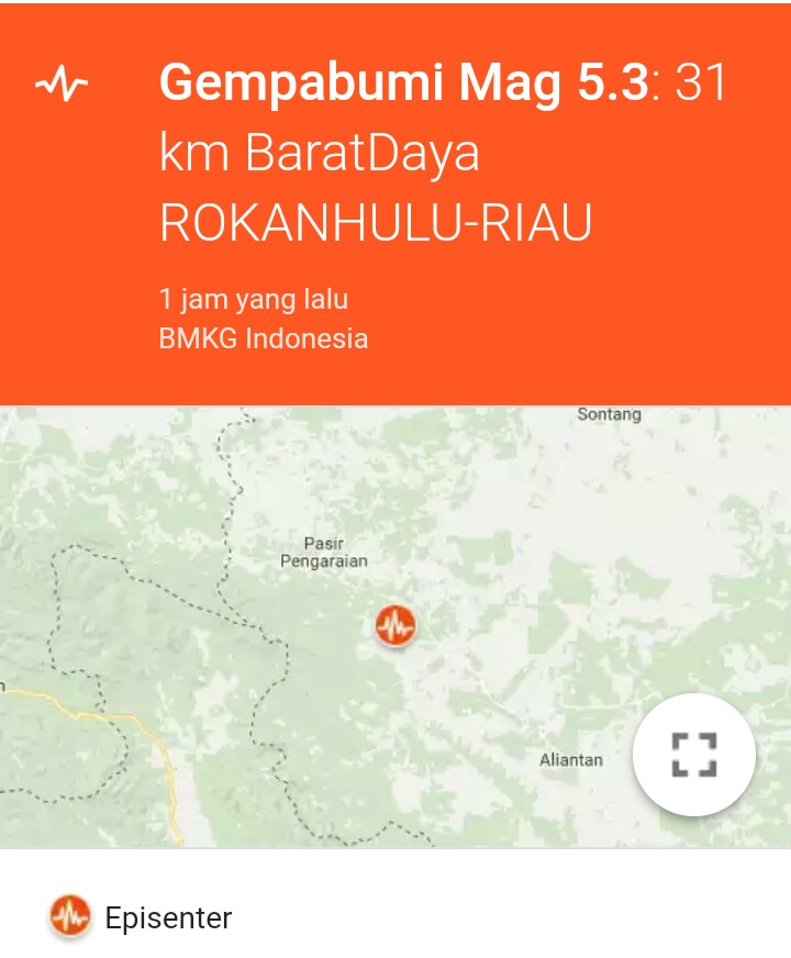 Gempa 5.3 SR Guncang Kabupaten Rohul