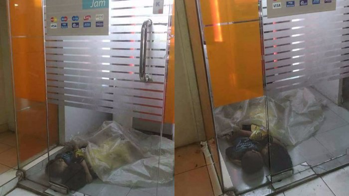 Dua Bocah Tidur Berselimutkan Plastik di Dalam Bilik Mesin ATM