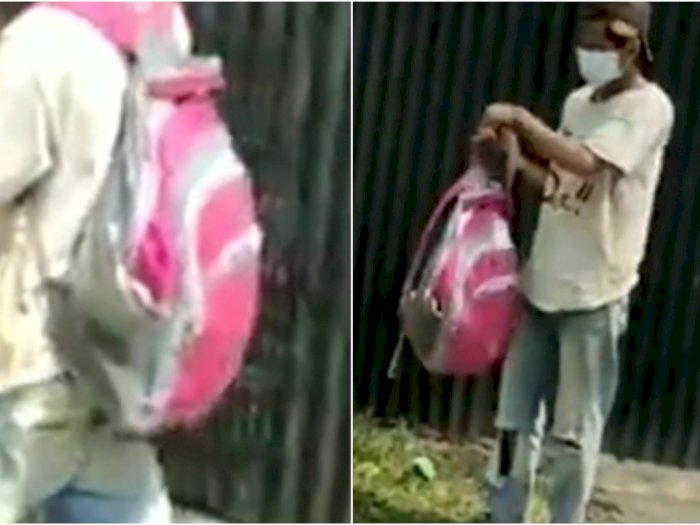 Tidak Pakai Masker, Pria Kuli Bangunan Pakai Tas Pink saat Dipecat dari Proyek, Pinjam Tas dari Anaknya