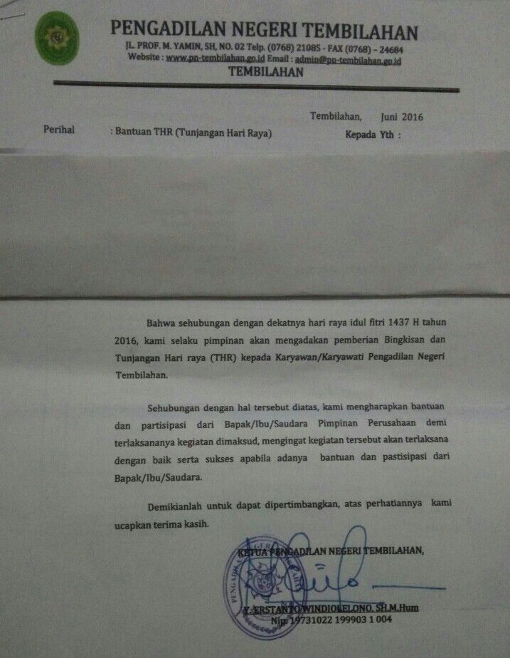 Delik Korupsi Itu Permintaan THR Ketua PN Tembilahan!